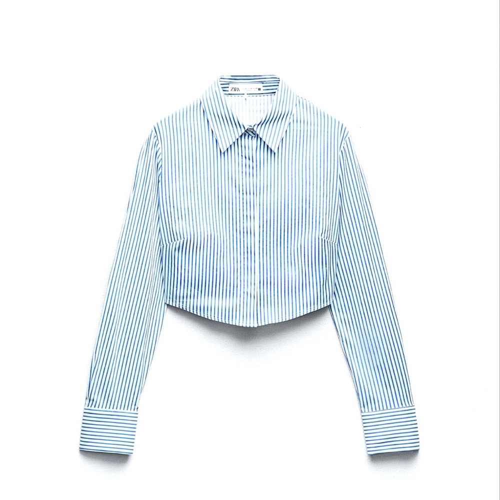 STRIPED FITTED CROP SHIRT